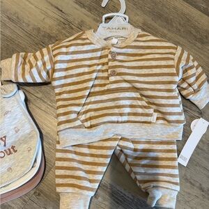 Tahari Baby Tan and Cream Striped outfit Set